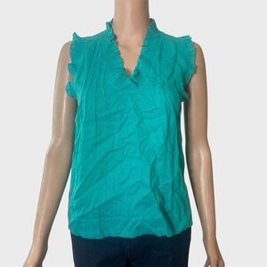 Chloé‎ Women's 2 Green Cotton Sleeveless Ruffle Tank Top Designer Summer Casual